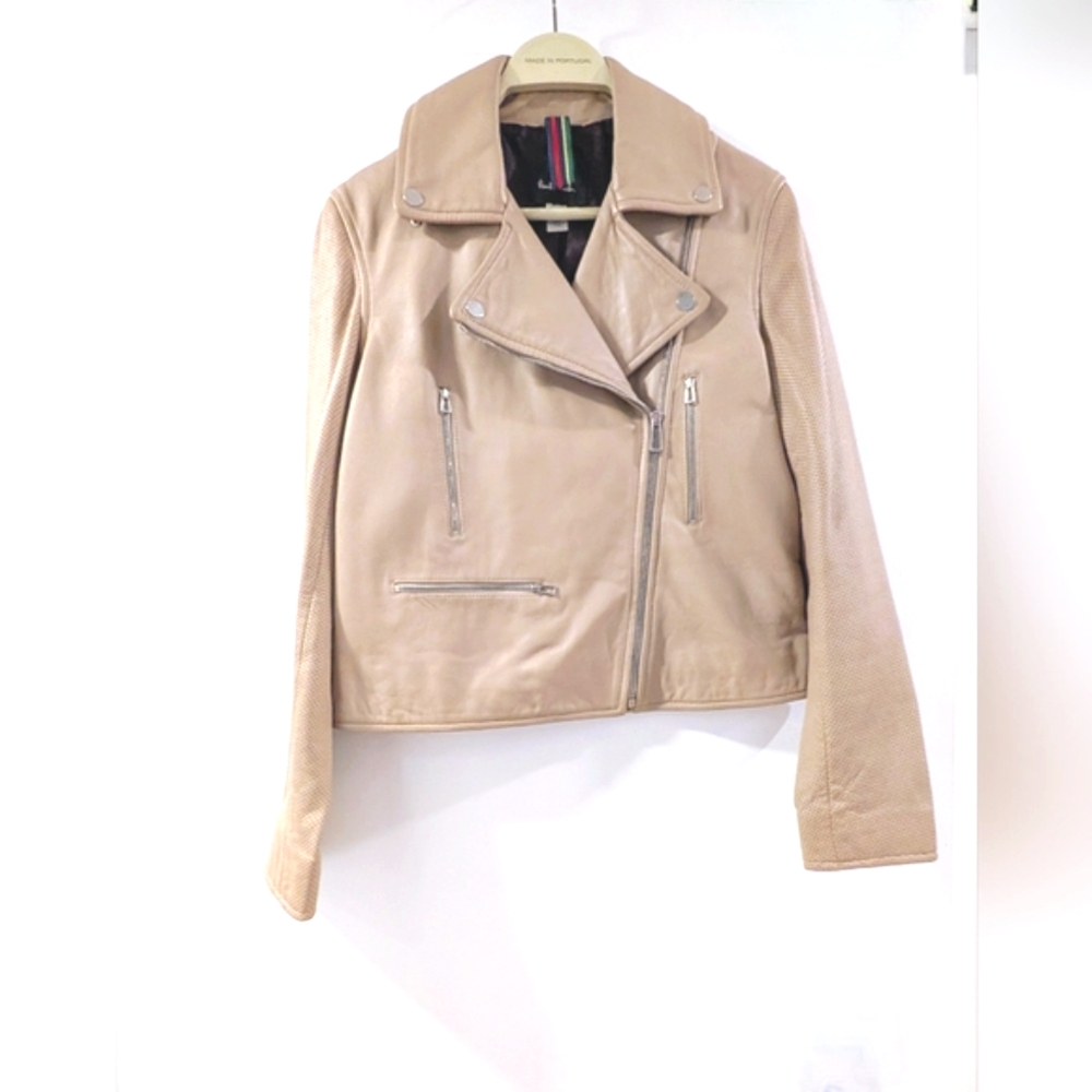 PS Paul Smith Tan Leather Moto Jacket